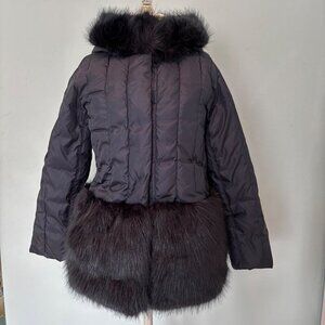 CREWCUTS J.CREW GIRLS' FUR-TRIMMED PUFFER COAT SIZE 12  Blue Primaloft New